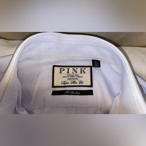 Blue checked Thomas Pink Super Slim Fit men’s button up dress shirt dbl btn cuff